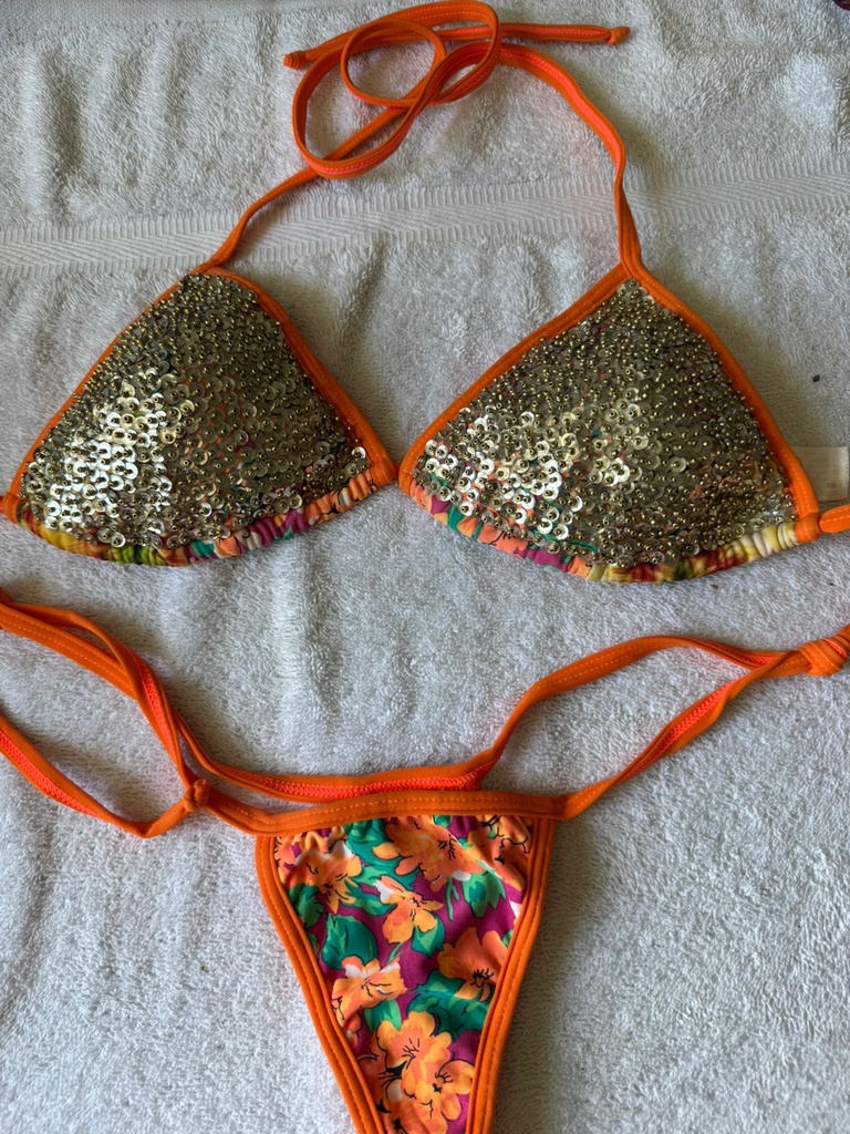 Vestido de Baño Amazonas Naranja Lentejuela